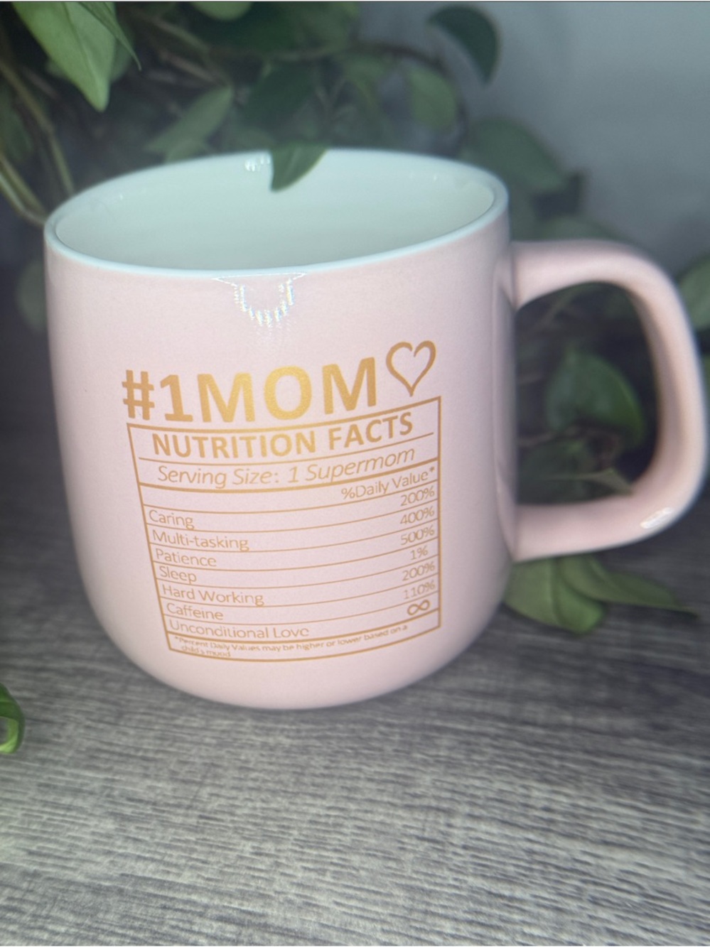 #1Mom Pink Ceramic Mug — Nutrition Facts Design